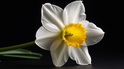Generate a description of a beautiful narcissus flower in 200 words. Leave only nouns and adjectives. Separate the words with commas. Generative AI