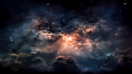 Fototapeta premium Space scene with planets, stars and nebula. Abstract space background with nebula and stars. Generative AI technology.