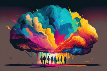 Diverse business team performing a brainstorming session, creative Idea generation concept, generative AI
