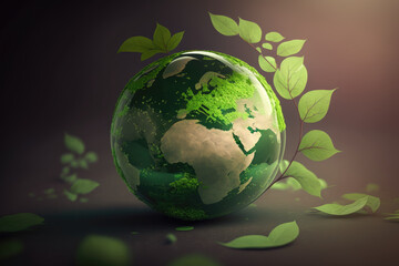 Glass Globe with Planet Earth inside in Nature. Renewable Energy and Environmental Protection. Generative AI.