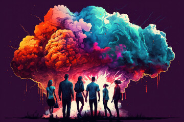 Diverse business team performing a brainstorming session, creative Idea generation concept, generative AI
