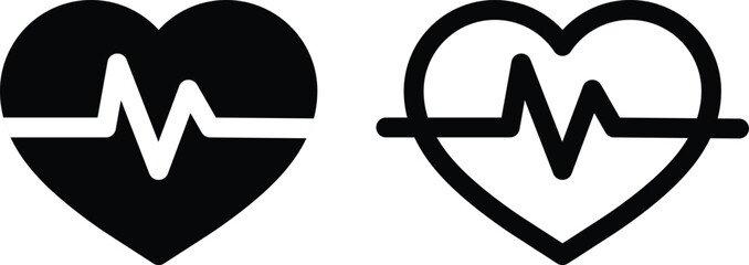 heartbeat icon set vector in two styles . heart pulse icon