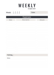 Weekly personal monthly budget planner, vector illustration