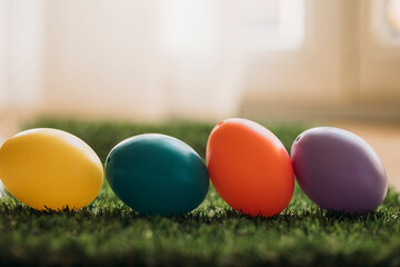 easter basket with eggs and bunny. Decoration. Celebration. Spring day. Eggs.