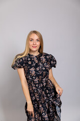 beautiful woman posing on a white background