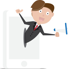 advertisement man online megaphone mobile cartoon technology