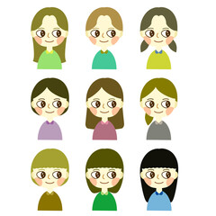 ポップで可愛い女の子のアイコン セット