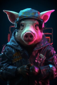 A pig in cloth "3D illustration" (selective focus) (colorful) “Generative AI”