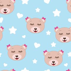 Cute teddy bear.Seamless pattern.Cartoon vector illustration.