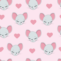 Cute mouse on a pink background.Vector hand drawn illustration.