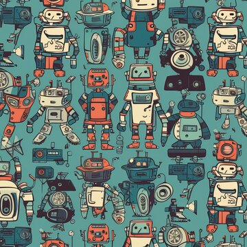 seamless pattern with robots © Bruno