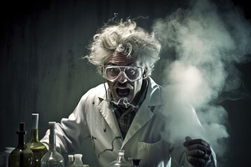 The Eccentric Scientist in his Laboratory , ai generated - obrazy, fototapety, plakaty