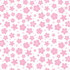 Seamless pattern with geometrical pink sakura flowers