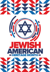 Jewish American Heritage Month. Jewish American contribution to the history United States. Celebrated annual in May. Star of David. Israel symbol. Vector poster, creative illustration