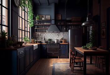 Loft-inspired kitchen. Generative AI