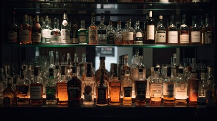  Bottles of Spirits and Liquor Displayed at the Bar AI generated