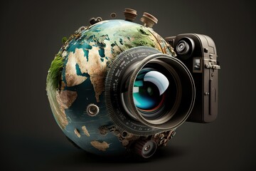 World photography day earth globe in form of camera illustration generative ai