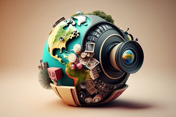 World photography day earth globe in form of camera illustration generative ai - Powered by Adobe