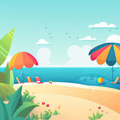 Fototapeta na wymiar ai generated illustration of beach umbrella with chairs on the sand