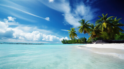 Fototapeta na wymiar ai generated illustration of tropical island with beach and palm trees