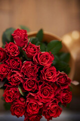 wedding bouquet of red roses. red roses Flower composition. Luxury bouquet of fresh roses. Beautiful red wedding bouquet.