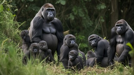 Gorilla Family Time - obrazy, fototapety, plakaty