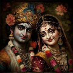 Shree Krishna and Radha Illustration, Generative Ai