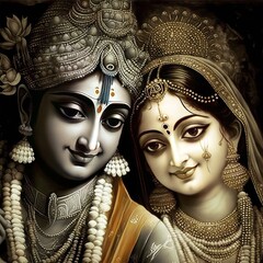 Shree Krishna and Radha Illustration, Generative Ai