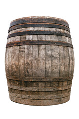 An old wooden barrel for making wine or ale.