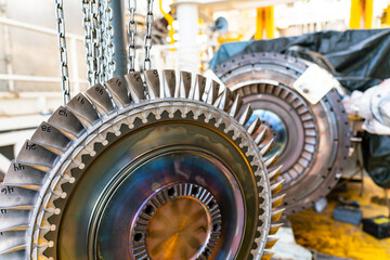 Turbine dismantled for maintenance in an offshore drilling rig