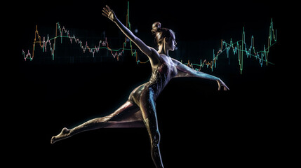 Fototapeta na wymiar A stock chart looking like a woman dancing ballet, made with Generative Ai