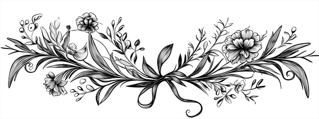 Vintage black and white decorative leaf illustration generated by AI