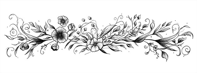 Vintage black and white decorative leaf illustration generated by AI