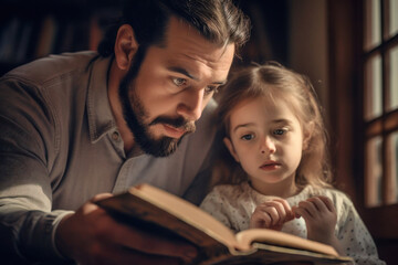 father reading a book with his daughter, Generative AI