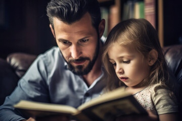 Fototapeta na wymiar father reading a book with his daughter, Generative AI