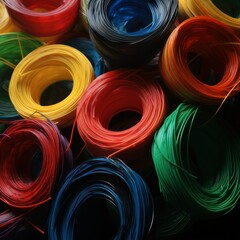 background rolls of colorful colored electrical cables wires . Generative AI