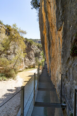 Gangway over Vero River in Alquezar, Huesca, Spain