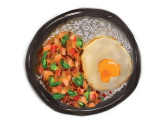 The drawing of stir-fried basil that I have drawn can be used.