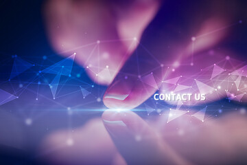 Finger touching tablet with business connection concept