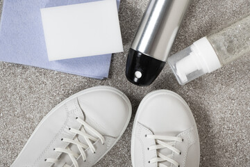 White leather shoe cleaning kit - water-repellent spray, foam, rag and sponge