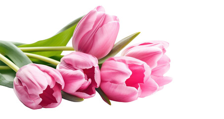 Obraz premium Pink tulips bunch isolated on transparent background. Mothers day, Women' s day. PNG, Generative AI
