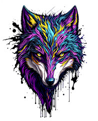 Splash art a wolf head.  AI generated