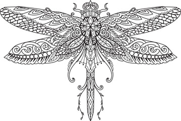 Mandala dragonfly for coloring, engraving, printing and so on. Vector illustration. - obrazy, fototapety, plakaty