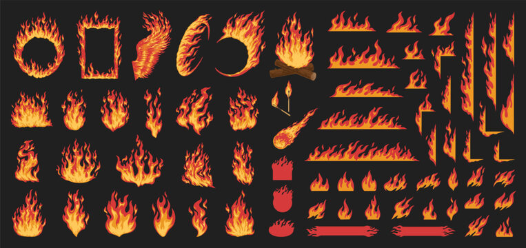 Flaming fire colorful set emblems