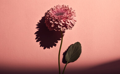 flower on pastel background with shadow, copy space 