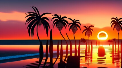Obraz na płótnie Canvas Palm trees at sunset - generative ai