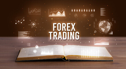 Business inscription coming out from an open book