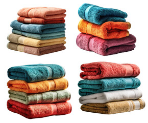 A set of colorful bath towels on a transparent background, Generative AI