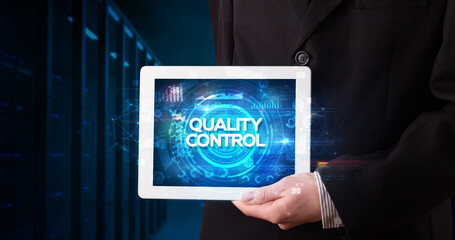 Person holding tablet, business concept