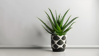 plant in a vase,Aloe vera plant in design modern pot and white wall mock up,pot flower , Ai generated 